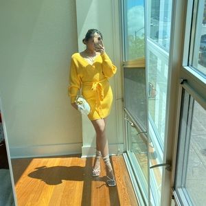 Yellow knit sweater dress